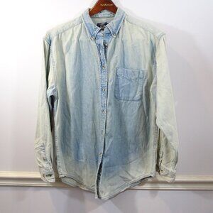 EDDIE BAUER VTG 90s Y2K DENIM JEAN COTTON BUTTON DOWN CASUAL SHIRT WOMENs SZ M
